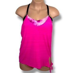 XXL Zero Xposur Athletic Tank Top Built In Bra Fuchsia Pink Black Sleeveless